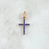 Pendant Double-Sided Cross 1.1gr / 2.2cm / White and Blue Zircons 18K Rose Gold