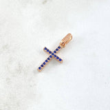 Pendant Double-Sided Cross 1.1gr / 2.2cm / White and Blue Zircons 18K Rose Gold