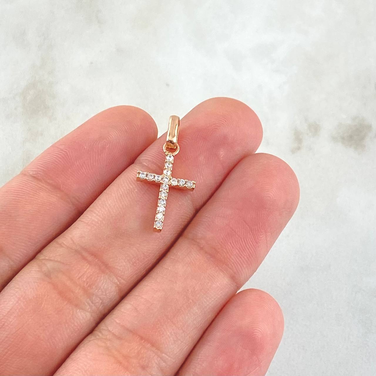 Pendant Double-Sided Cross 1.1gr / 2.2cm / White and Blue Zircons 18K Rose Gold