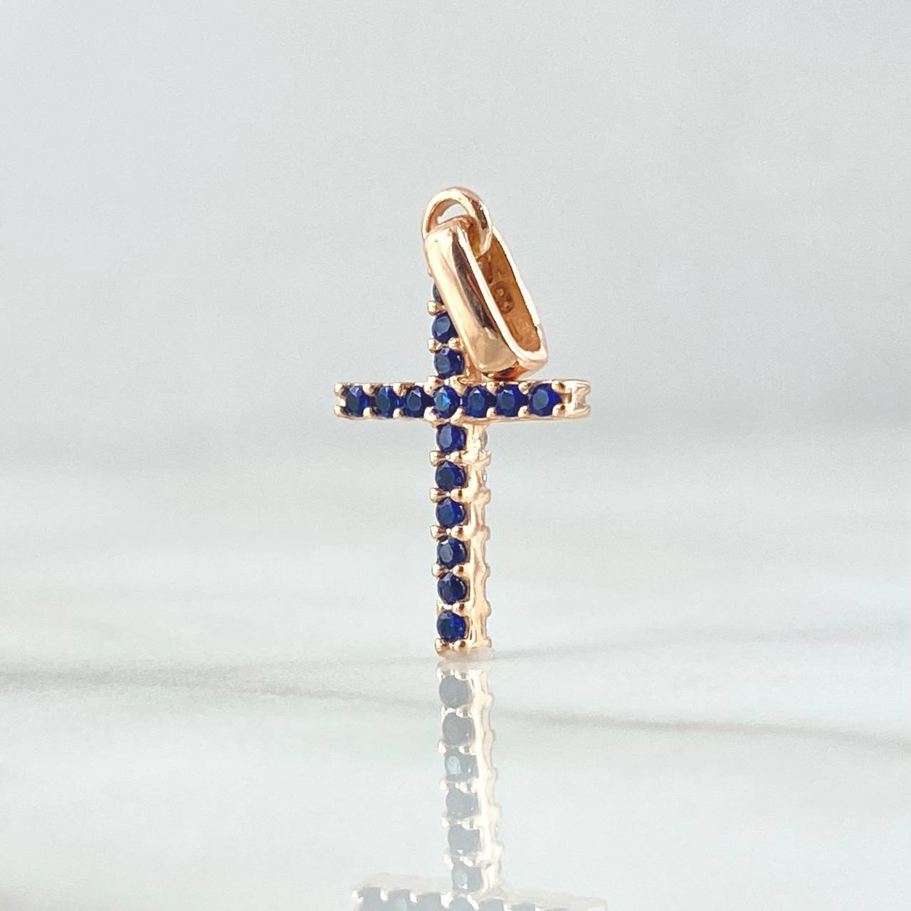 Pendant Double-Sided Cross 1.1gr / 2.2cm / White and Blue Zircons 18K Rose Gold