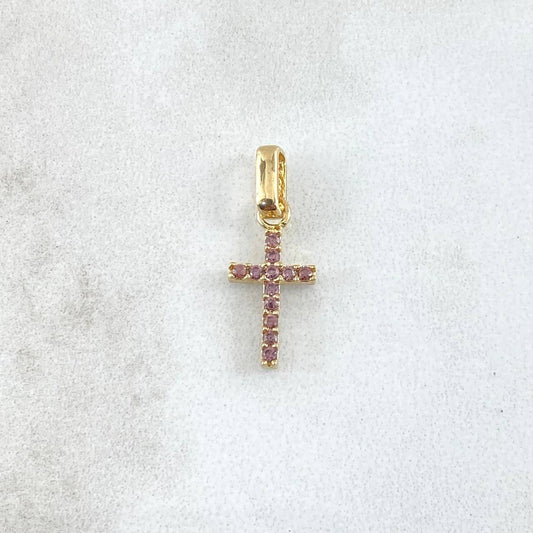 Dije Cruz Doble Faz 1gr / 1.8cm / Circones Lila Oro Amarillo 18K