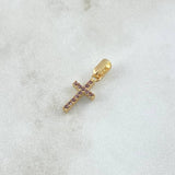 Pendant Double-Sided Cross 1gr / 1.8cm / Lilac Zircons 18K Yellow Gold