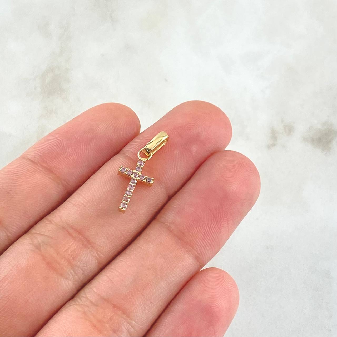 Pendant Double-Sided Cross 1gr / 1.8cm / Lilac Zircons 18K Yellow Gold