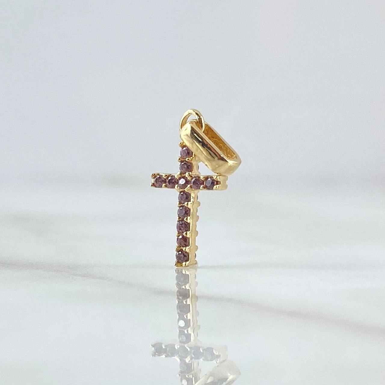 Pendant Double-Sided Cross 1gr / 1.8cm / Lilac Zircons 18K Yellow Gold