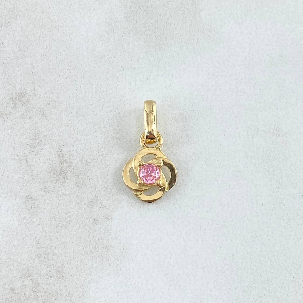 Dije Flor Helice 0.95gr / 1.5cm / Circon Rosado Oro Amarillo 18K
