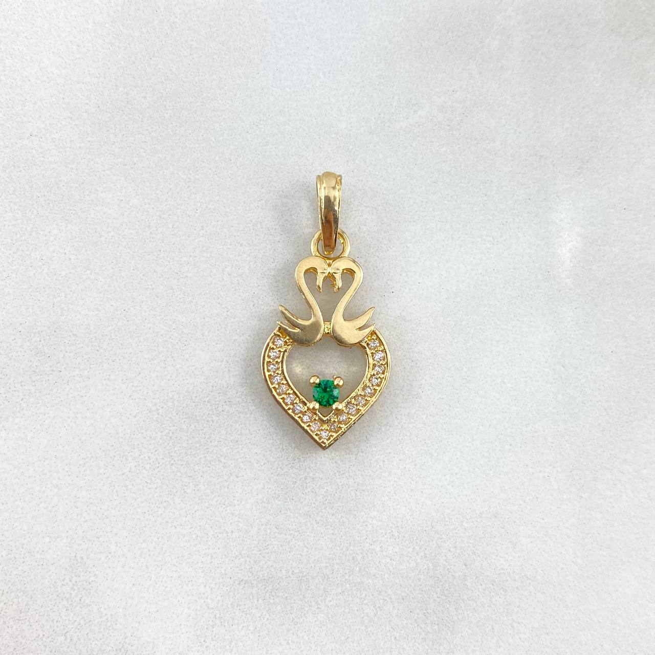 Pendant Swan Heart 2.1gr / 2.6cm / White Zircons Green Yellow Gold ©