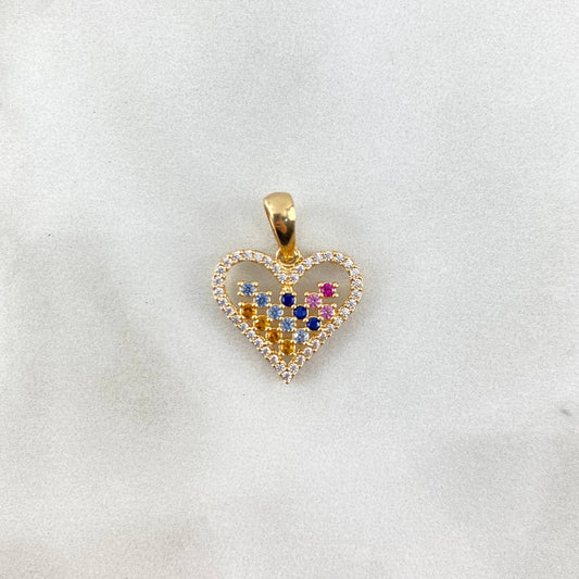 Pendant Heart Silhouette 1.95gr / 2.2cm / Colored Zircons Yellow Gold