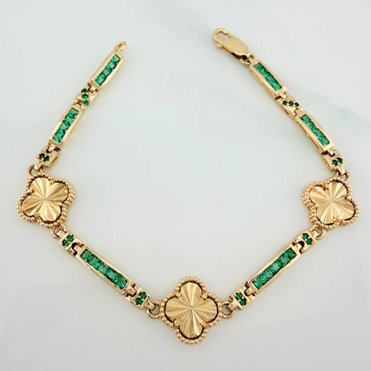 Pulso Trebol Diamantado 10.85gr / 7 in / 3.4mm Oro Amarillo Nac.Esp. 18K $