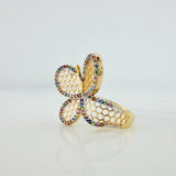 Anillo Mariposa Malla Exagonal 4.45gr / T6 1/2 / Dos Oros Amarillo Blanco 18K $