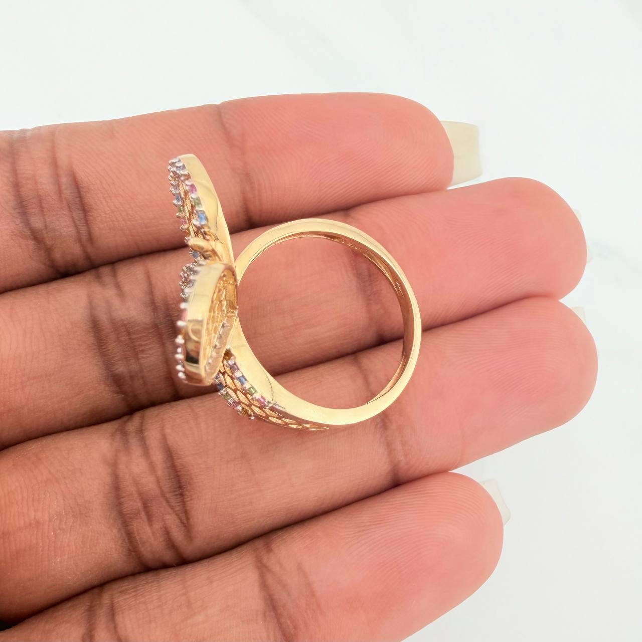 Anillo Mariposa Malla Exagonal 4.45gr / T6 1/2 / Dos Oros Amarillo Blanco 18K $
