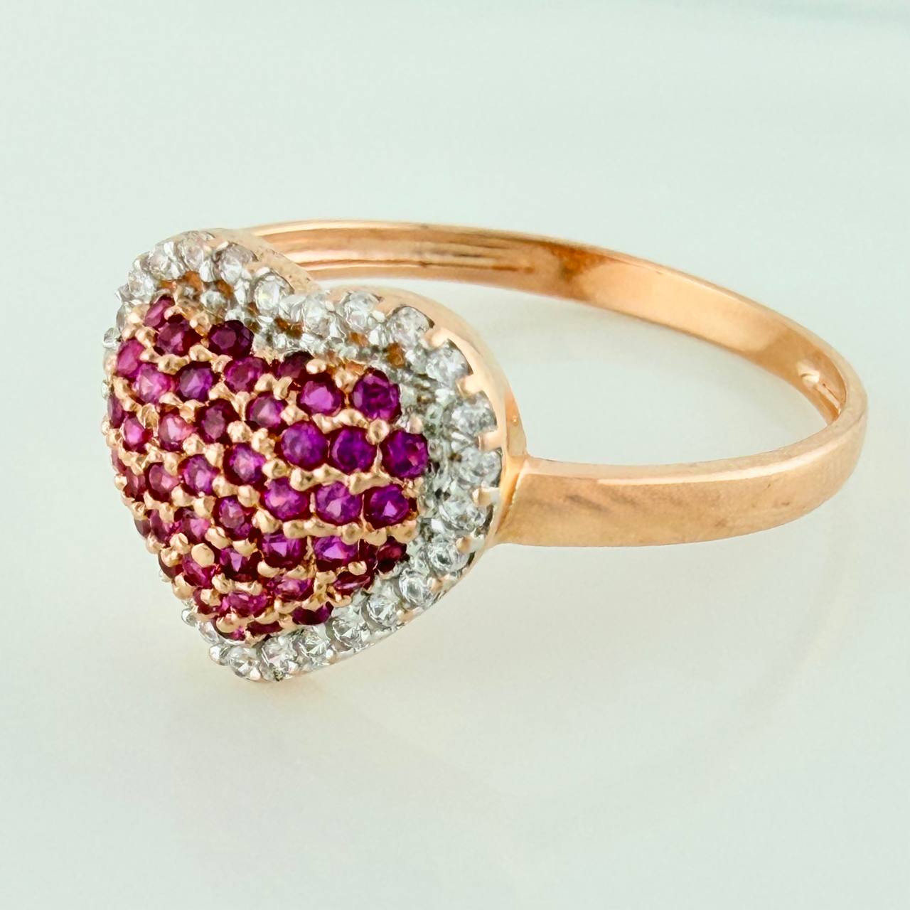Anillo Corazon Tupido 2.5gr / T8 3/4 / Dos Oros Blanco Rosa 18K $