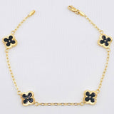 Pulso Aro Seguido Trebol Negro 3.3gr / 7 1/2 in / 9.9mm Oro Amarillo 18K *