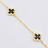 Pulso Aro Seguido Trebol Negro 3.3gr / 7 1/2 in / 9.9mm Oro Amarillo 18K *