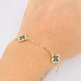 Pulso Aro Seguido Trebol Negro 3.3gr / 7 1/2 in / 9.9mm Oro Amarillo 18K *