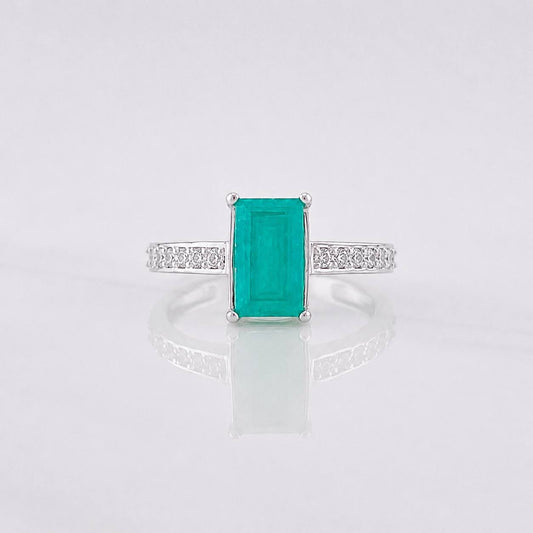 Emerald Rectangle Ring 1.24pts 2.1g / T5 3/4 Silver 925