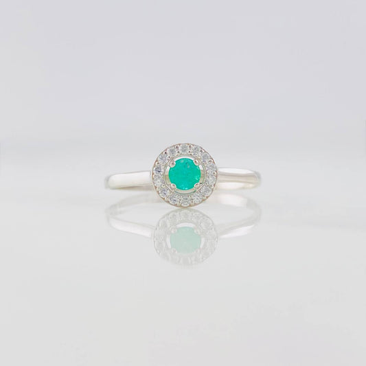 Circular Halo Emerald Ring 0.15pts 1.1g / T9 Silver 925