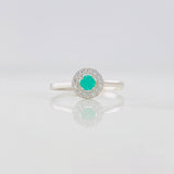Circular Halo Emerald Ring 0.15pts 1.1g / T9 Silver 925