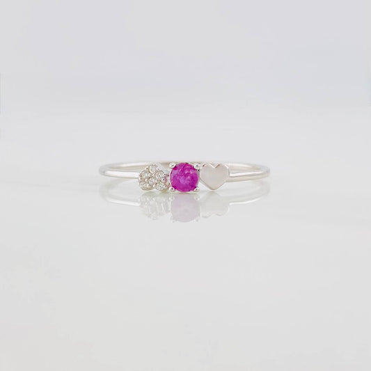 Ruby Hearts Ring 10pts 0.65g / T6 1/2 Silver 925