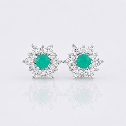 Stud Earrings Flower Emerald 0.24pts 1.55g / in / 7.89mm Silver 925
