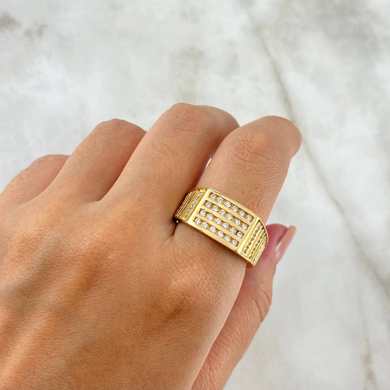 Ring Lines 10gr / T10 3/4 / Rectangle White Zircons Yellow Gold