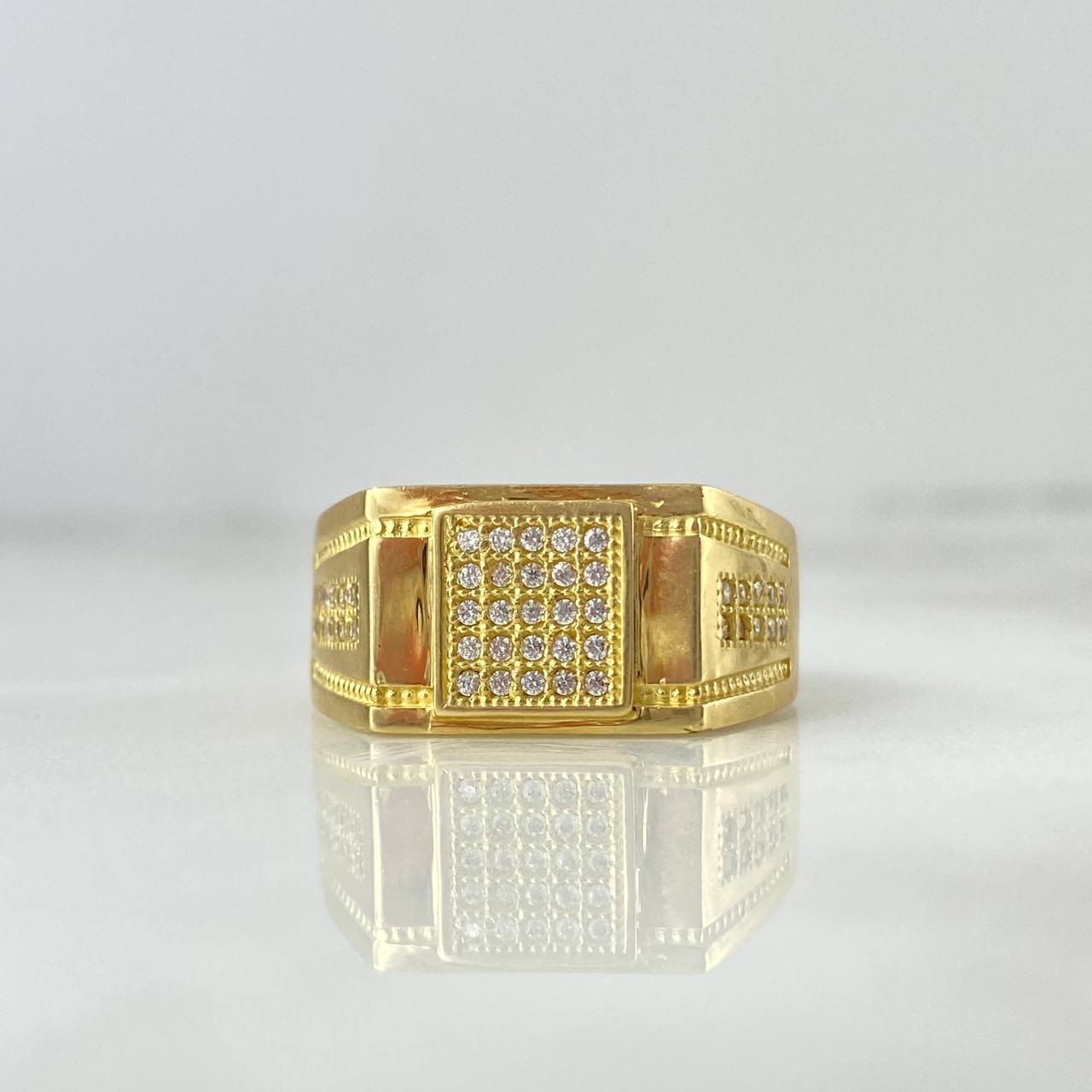 Square Ring Lines 8.3gr / T9 1/2 / White Zircons Yellow Gold