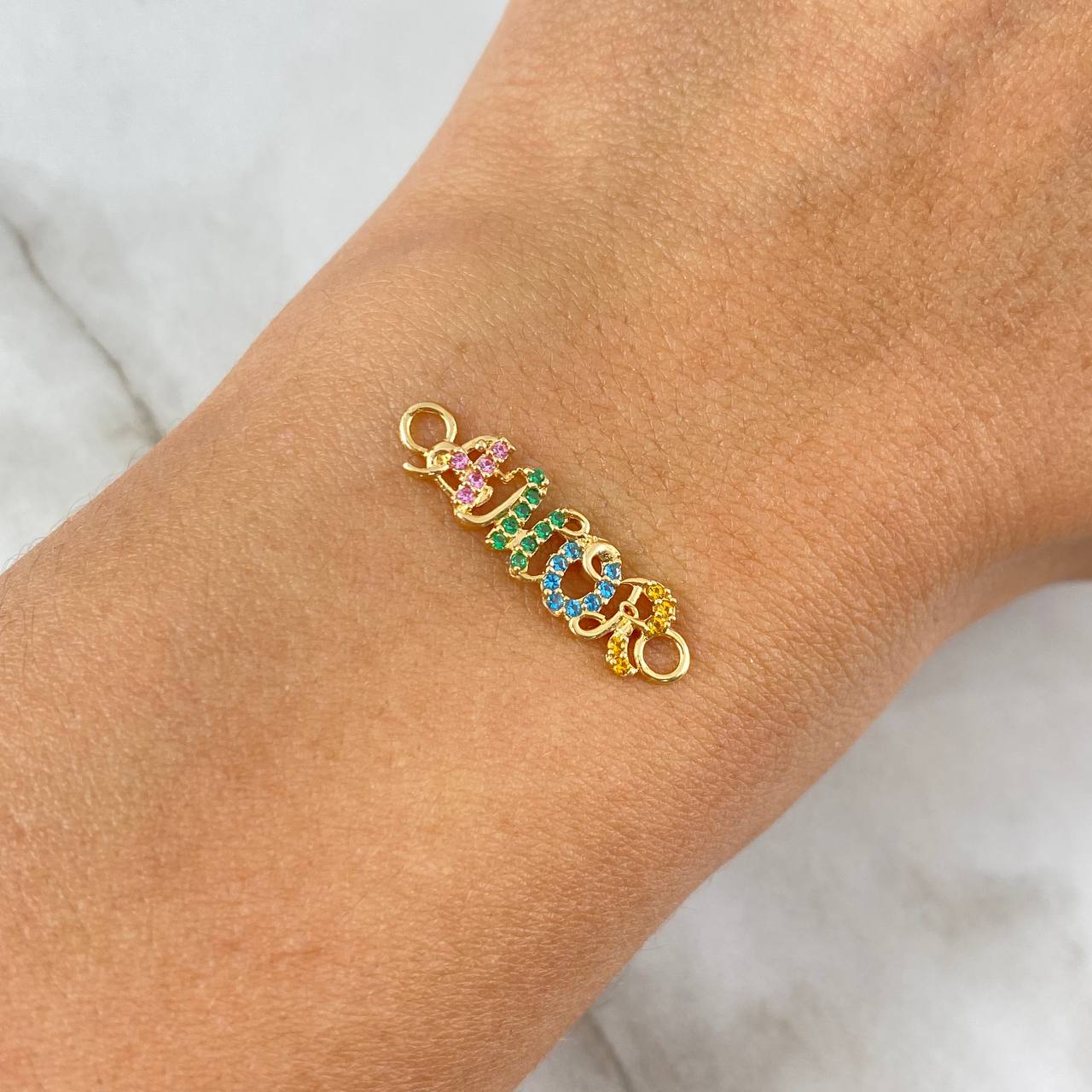 Charm Love 0.9gr / 2.3cm / Lilac-Green-Light Blue-Yellow Zircons Yellow Gold