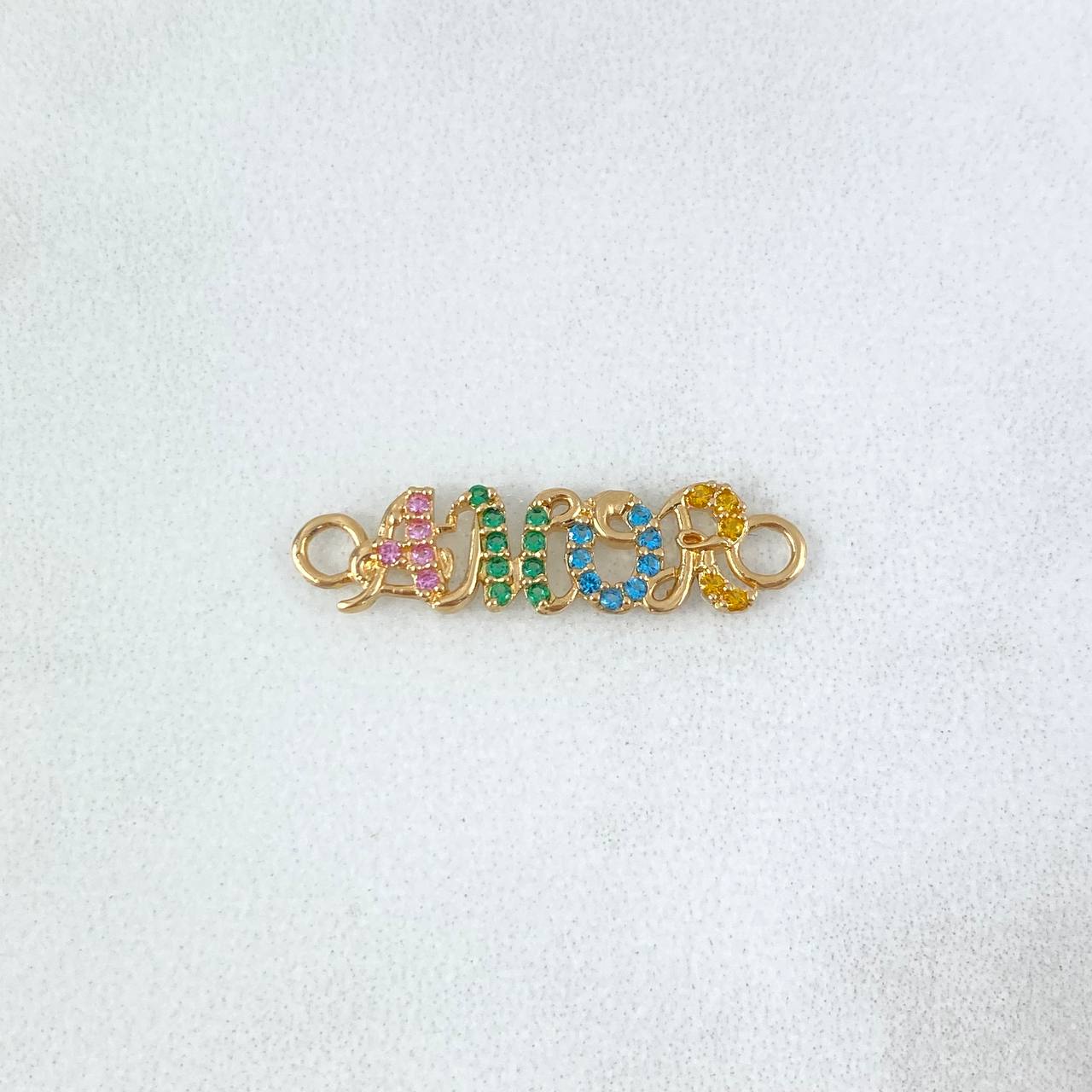 Charm Love 0.9gr / 2.3cm / Lilac-Green-Light Blue-Yellow Zircons Yellow Gold