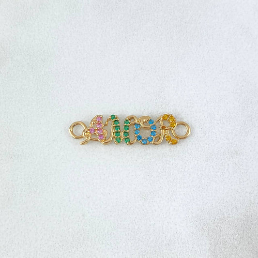Charm Love 0.9gr / 2.3cm / Lilac-Green-Light Blue-Yellow Zircons Yellow Gold