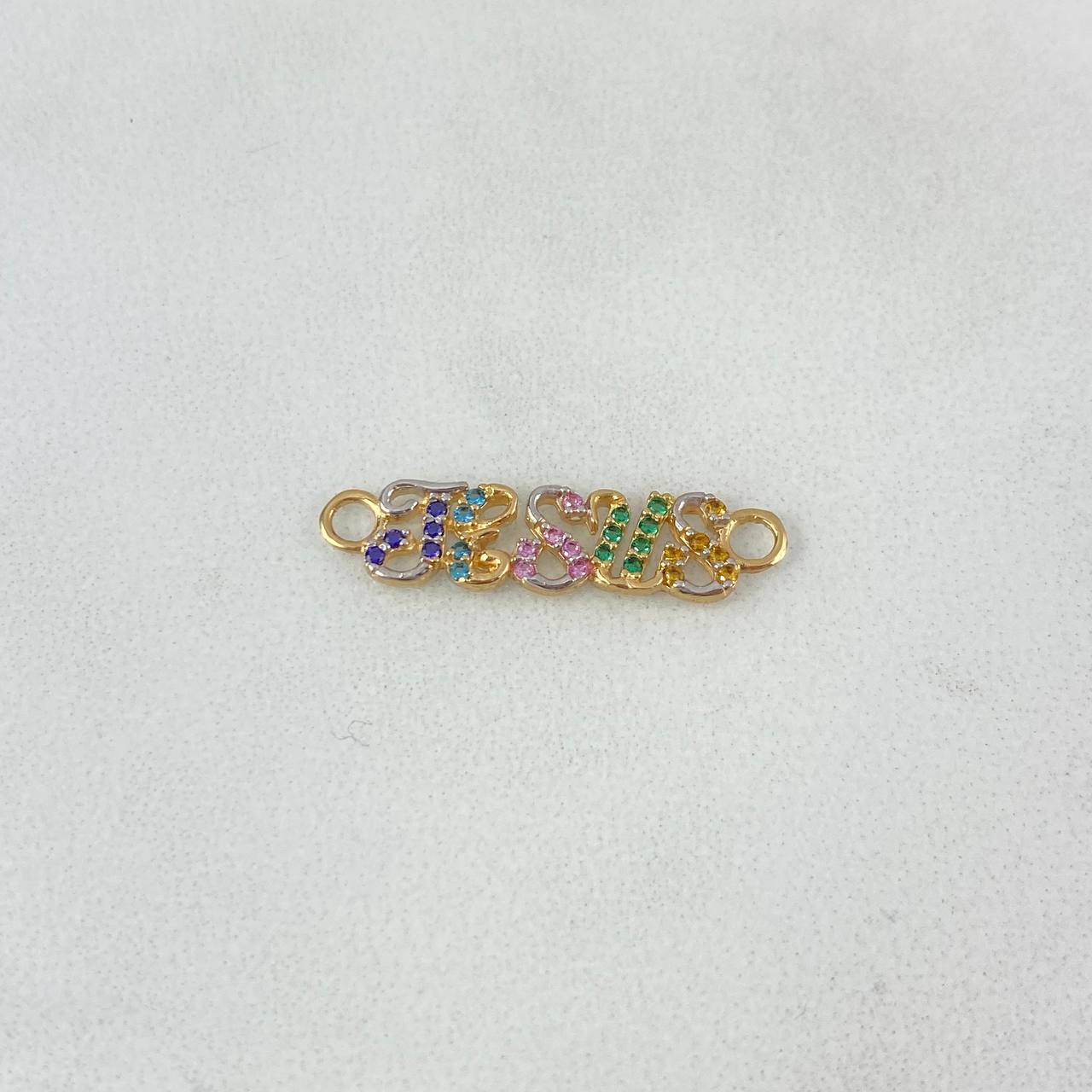 Charm Jesus 0.95gr / 2.4cm / Purple-Blue Sky Blue-Lilac-Green-Yellow Zircons Yellow Gold