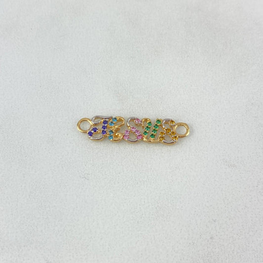 Charm Jesus 0.95gr / 2.4cm / Purple-Blue Sky Blue-Lilac-Green-Yellow Zircons Yellow Gold
