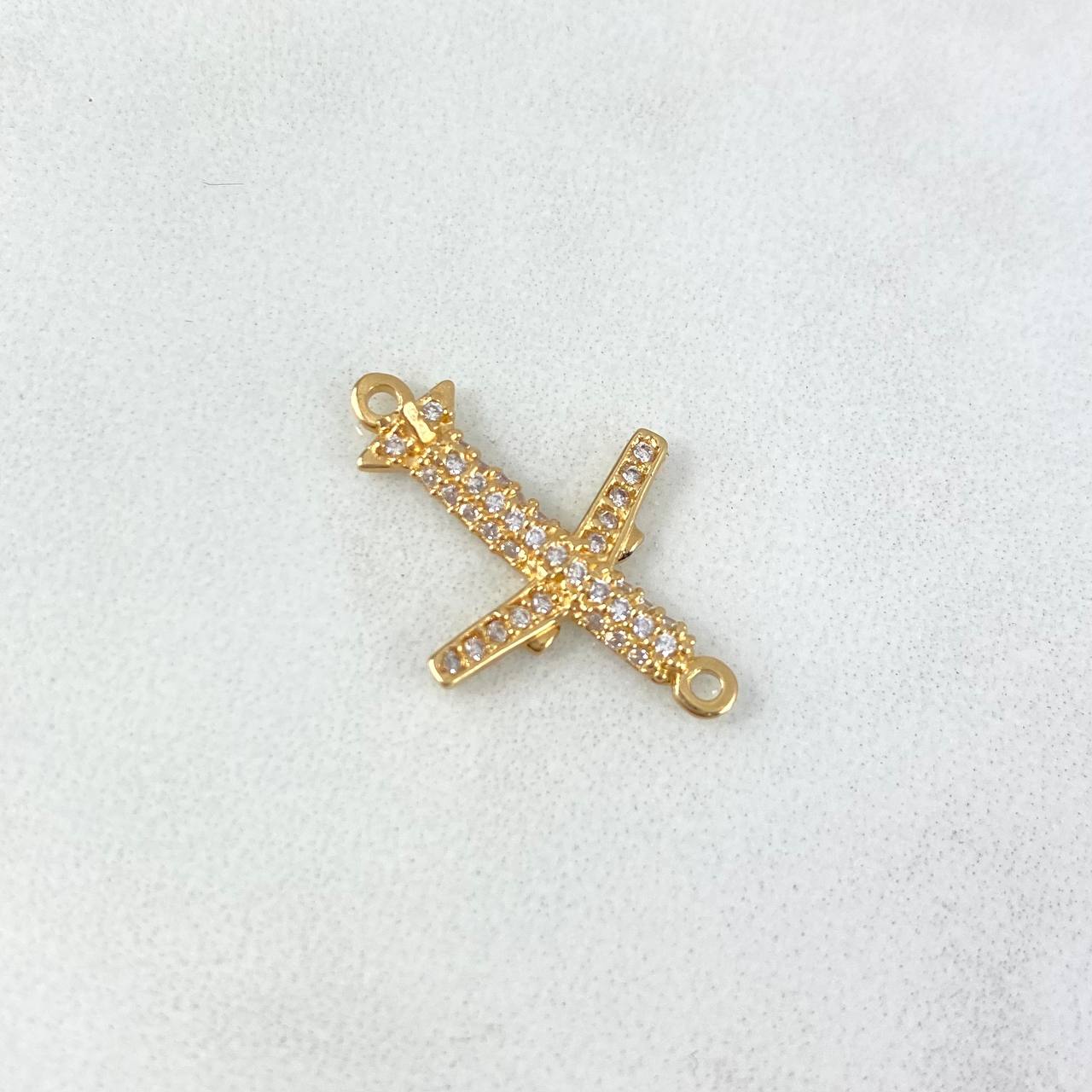 Charm Airplane 1.35gr / 2.3cm / White Zircons Yellow Gold