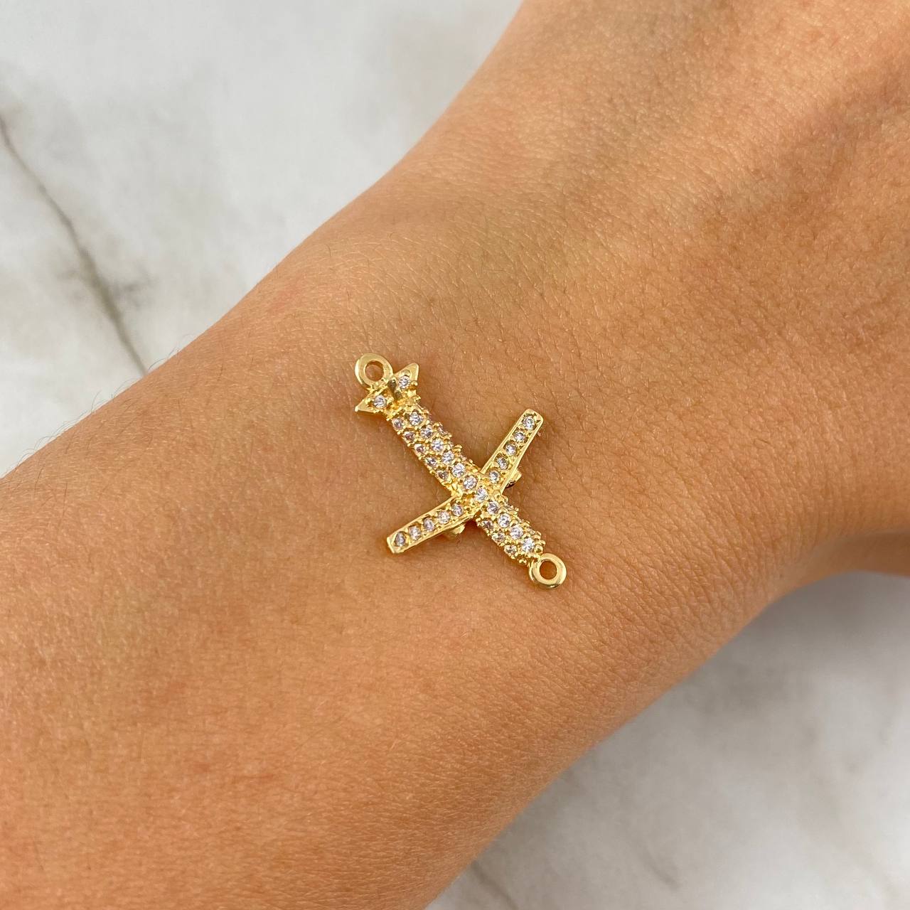 Charm Airplane 1.35gr / 2.3cm / White Zircons Yellow Gold