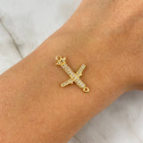 Charm Airplane 1.35gr / 2.3cm / White Zircons Yellow Gold