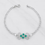 Bracelet Diamonds Hearts Emeralds 45pts 3.4g / 7 in / 3.1mm Silver 925