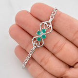 Bracelet Diamonds Hearts Emeralds 45pts 3.4g / 7 in / 3.1mm Silver 925