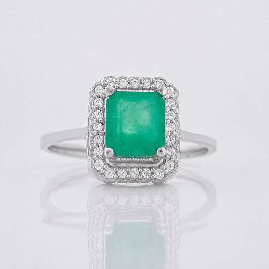 Anillo Cuadrado Esmeralda 90pts 1.75g / T7 Plata 925