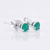 Stud Earrings Three Claws Emeralds 25pts 0.65g / in / 3.8mm Silver 925
