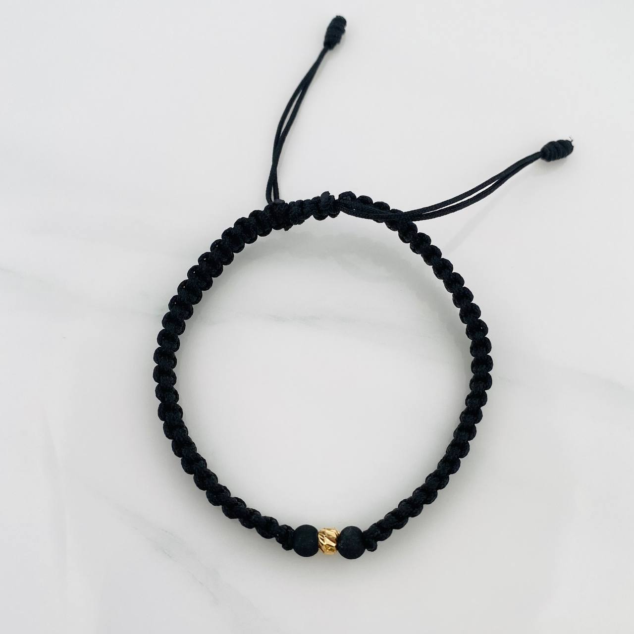 Pulsera Tejida Negra 4Mm / 1Und Oro Amarillo 18K