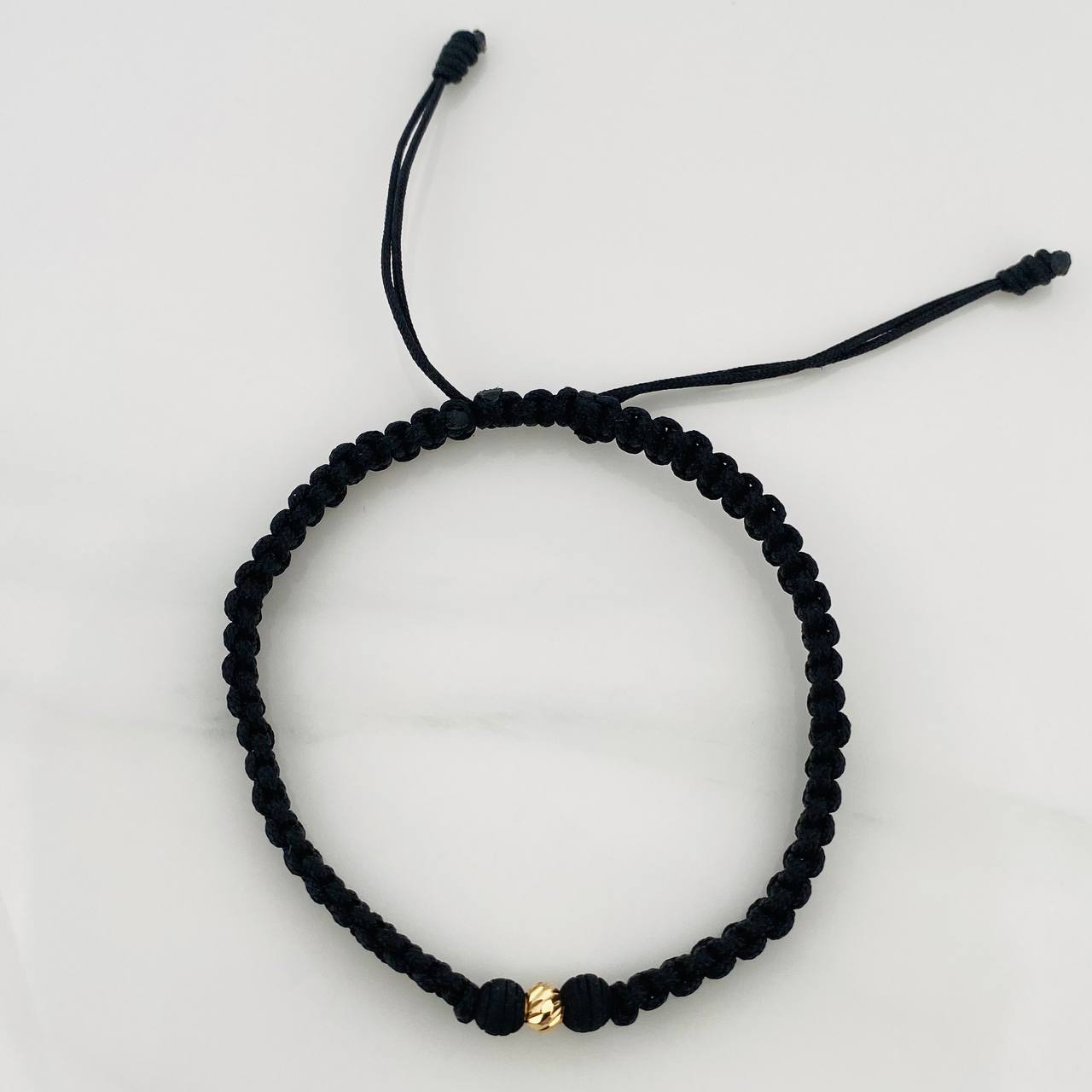 Pulsera Tejida Negra 4Mm / 1Und Oro Amarillo 18K