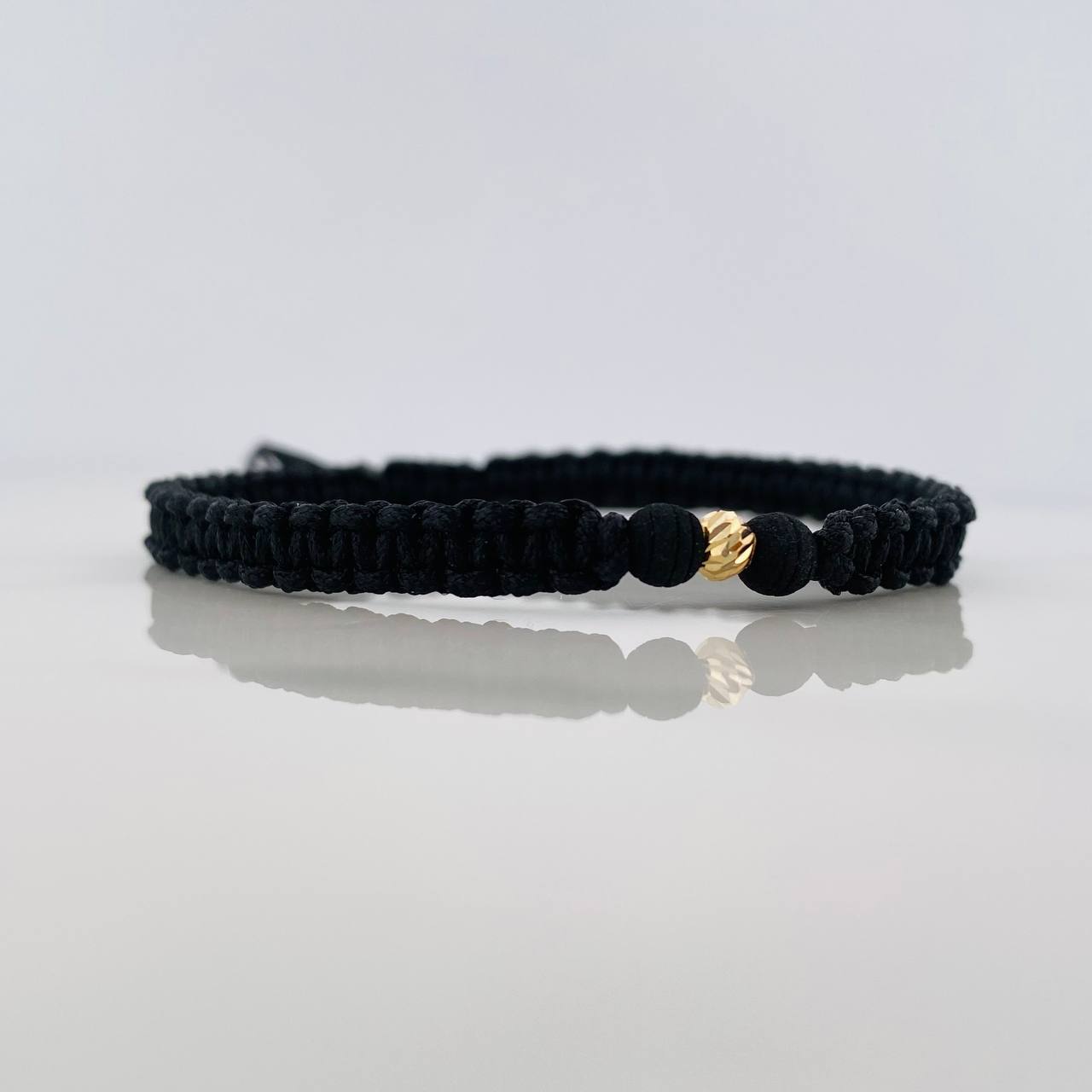 Pulsera Tejida Negra 4Mm / 1Und Oro Amarillo 18K
