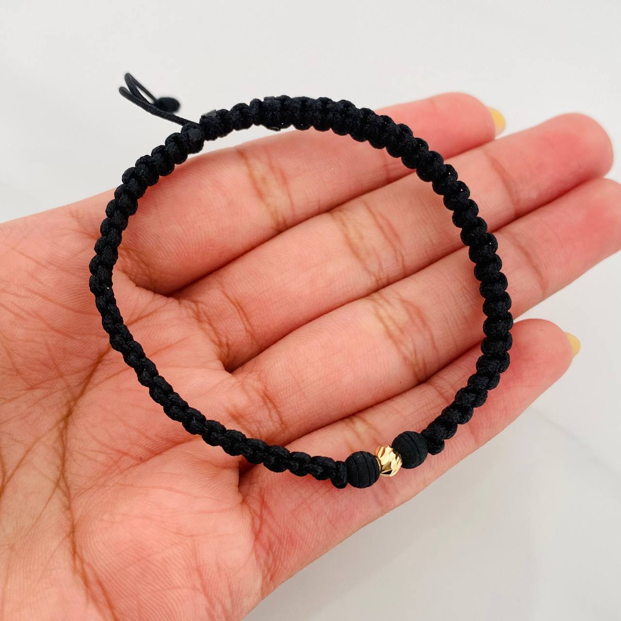 Pulsera Tejida Negra 4Mm / 1Und Oro Amarillo 18K