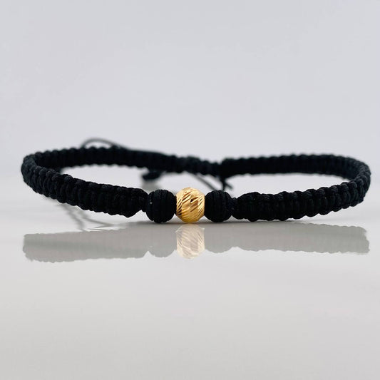 Pulsera Tejida Negra 5Mm / 1Und Oro Amarillo 18K
