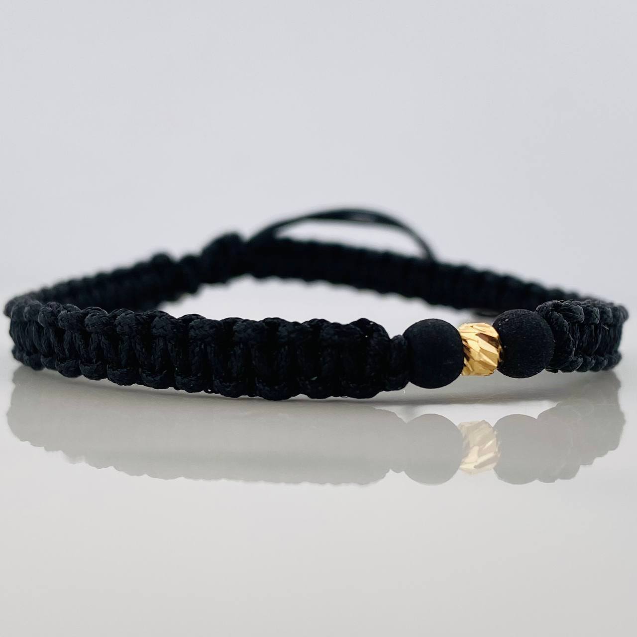 Pulsera Tejida Negra 4Mm / 1Und Oro Amarillo 18K