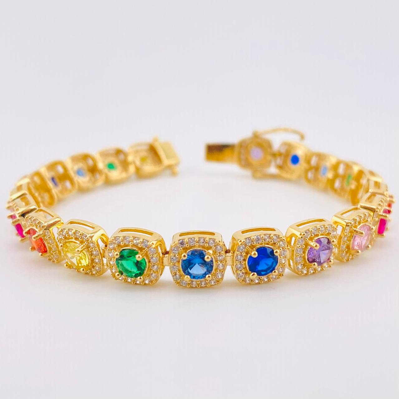 Pulso Tenis Halo Cubico 19.5gr / 7 in / 7.2mm Oro Amarillo 18K *