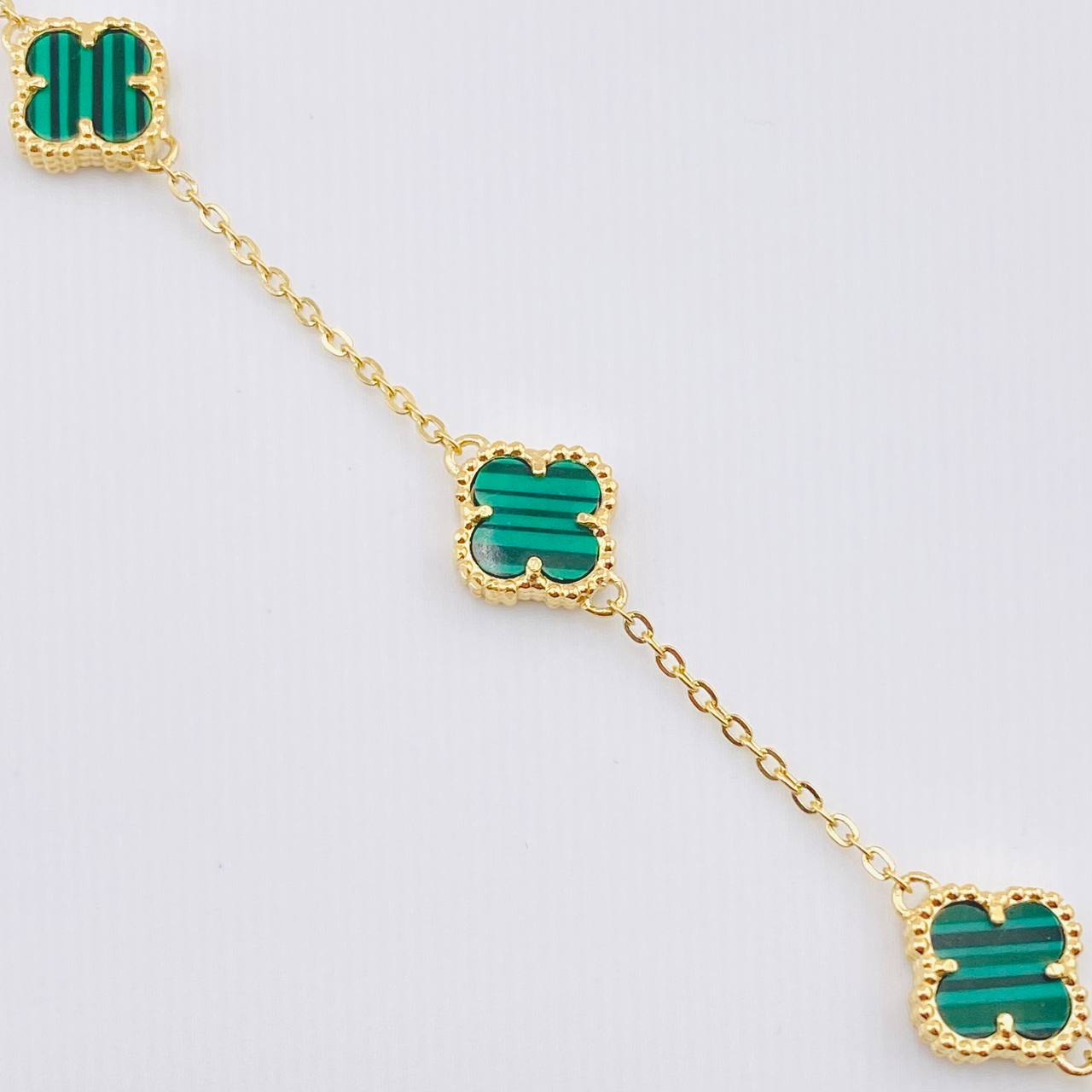 Pulso Aro Seguido Trebol Verde  4.35gr / 8 in / 9.1mm Oro Amarillo 18K