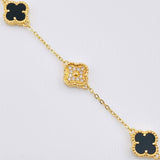 Pulso Trebol Negro Diamantado 8.3gr / 7 in / 9.2mm Oro Amarillo Nac.Esp. 18K *