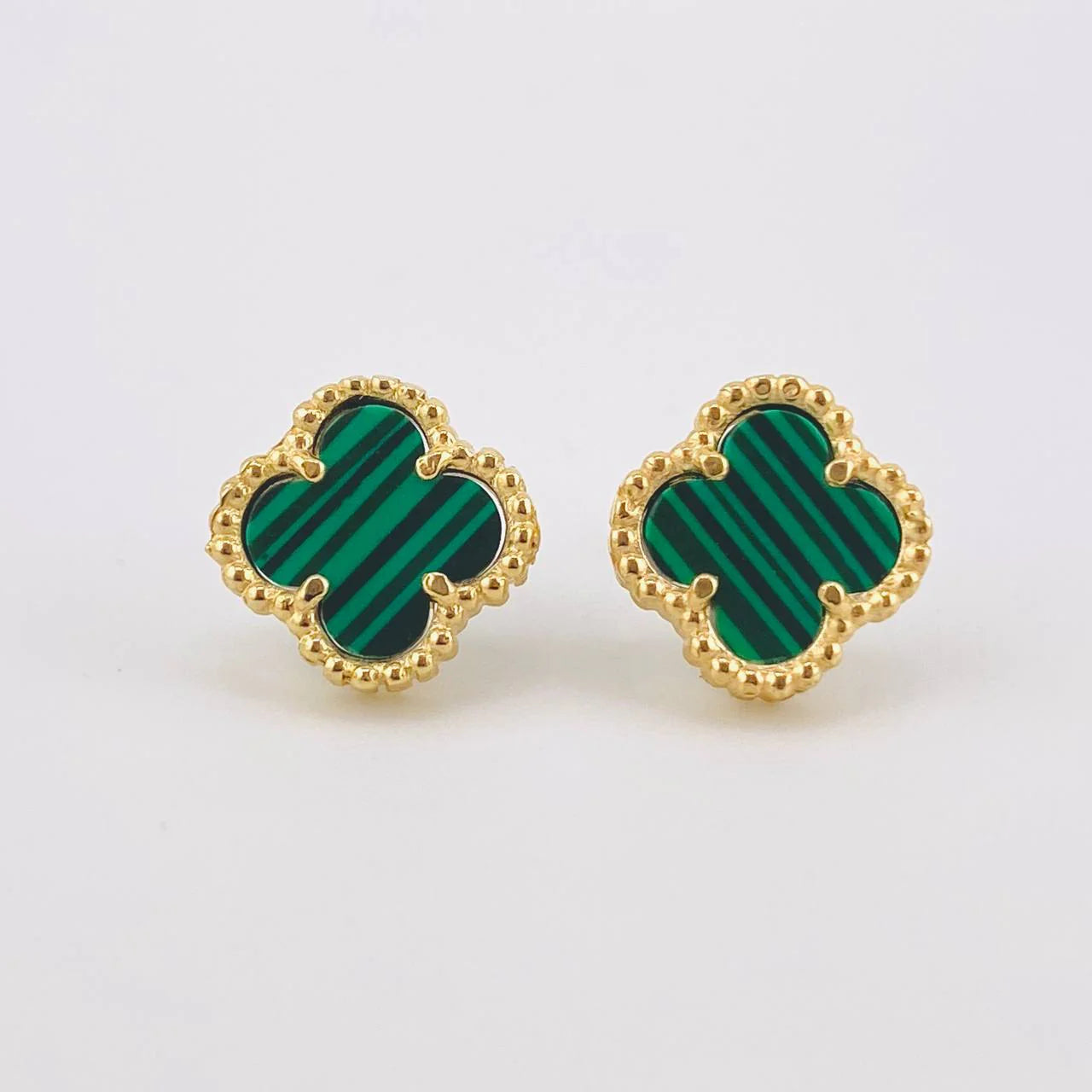 Clover Stud Earrings Green Malachite 2.15 g / in / 8.3 mm Yellow Gold 18K