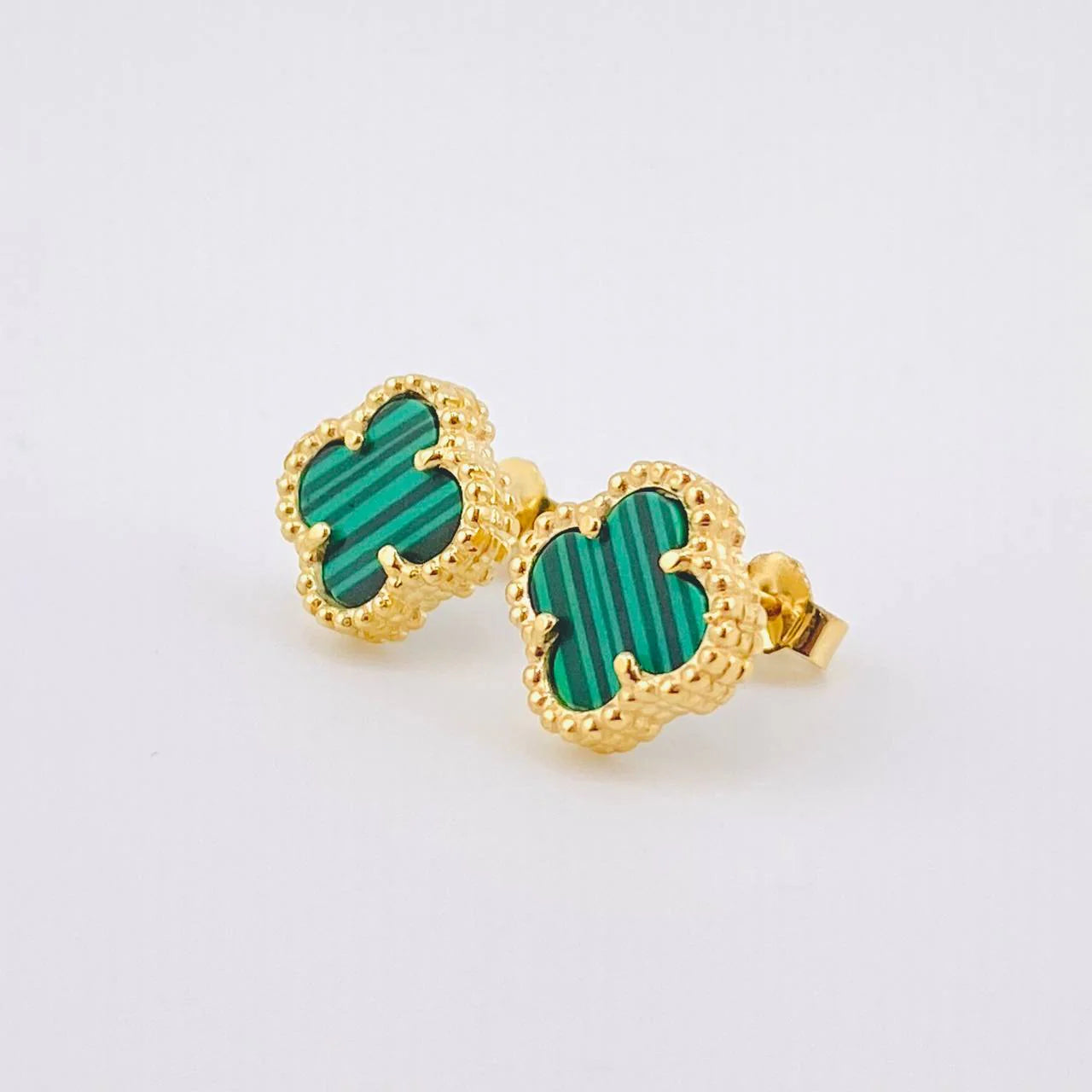 Clover Stud Earrings Green Malachite 2.15 g / in / 8.3 mm Yellow Gold 18K