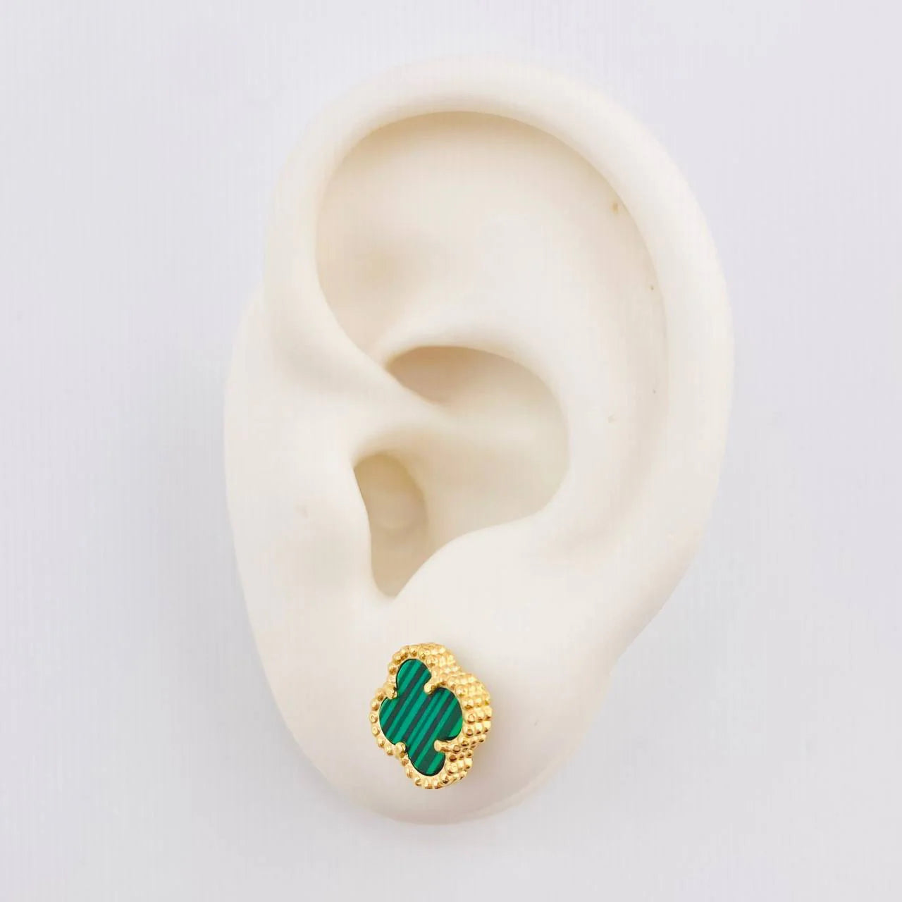 Clover Stud Earrings Green Malachite 2.15 g / in / 8.3 mm Yellow Gold 18K