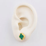 Clover Stud Earrings Green Malachite 2.15 g / in / 8.3 mm Yellow Gold 18K